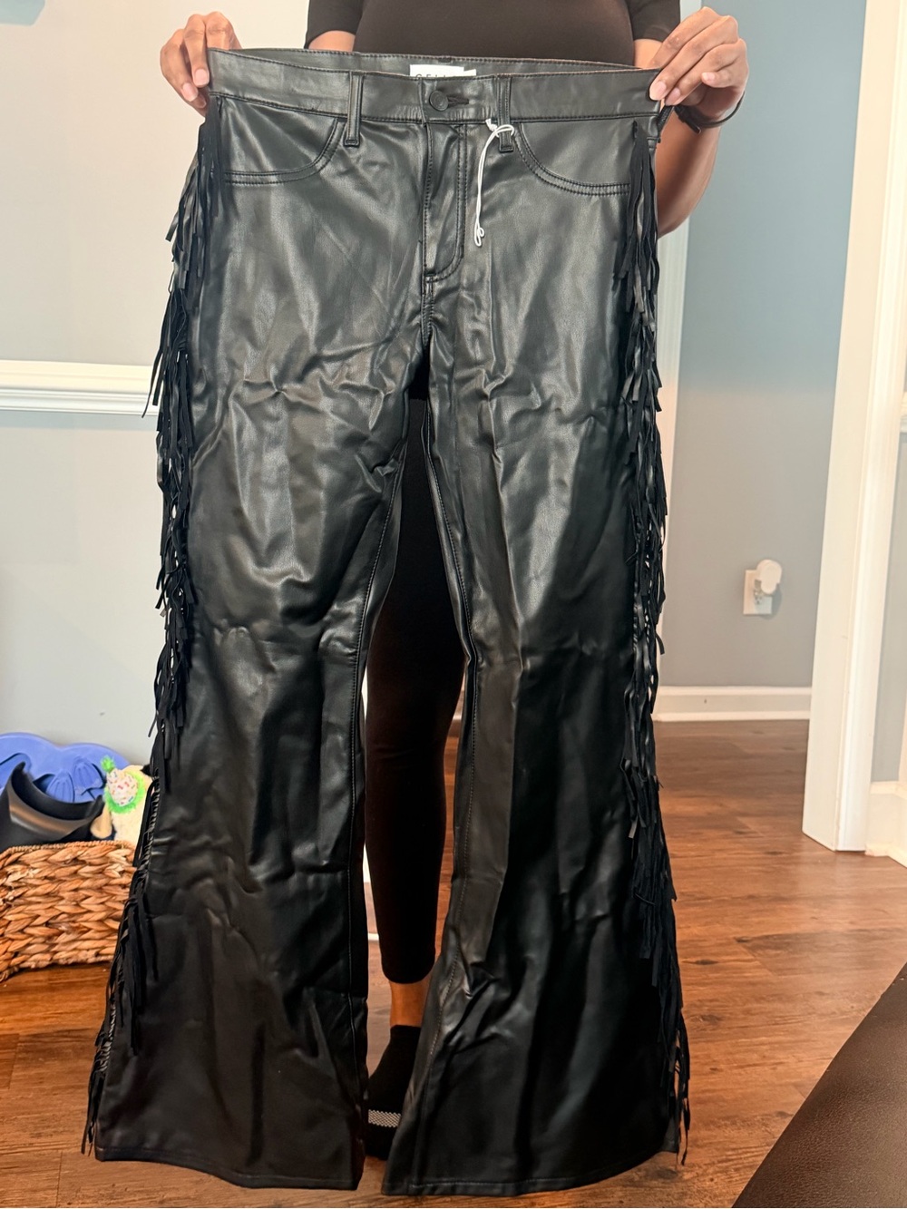 Women’s Black Faux Leather Fringe Pants